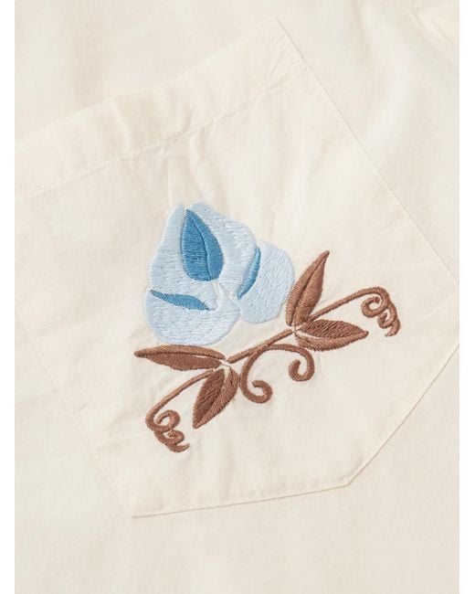 Nouveau Vine Camp-Collar Embroidered Cotton-Poplin Shirt di Bode in Natural da Uomo