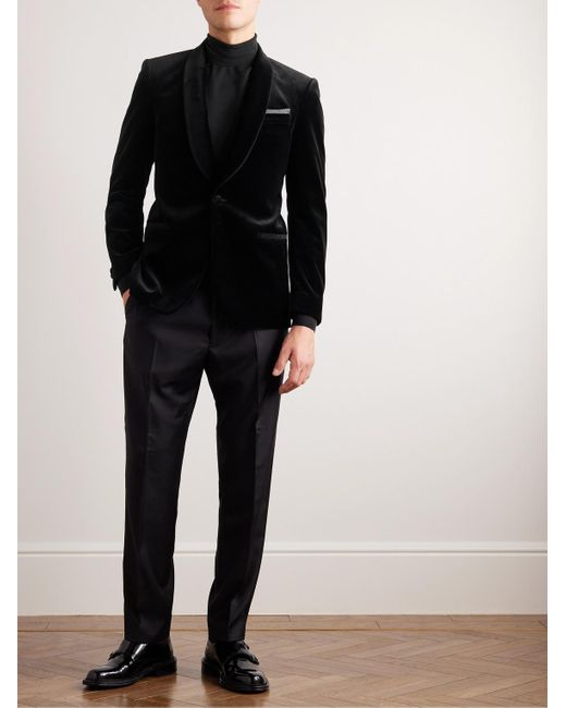 Mr P. Black Cotton-Blend Velvet Tuxedo Jacket for men