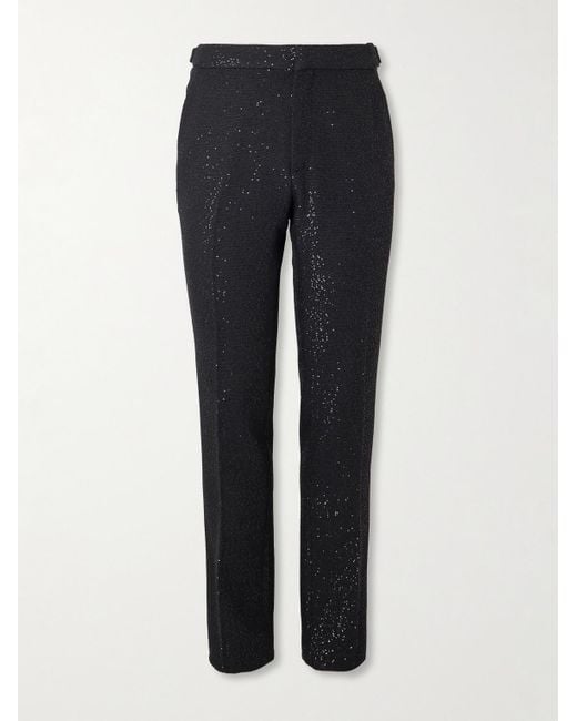 Tom Ford Blue Tapered Sequin-embellished Wool-blend Bouclé Suit Trousers for men