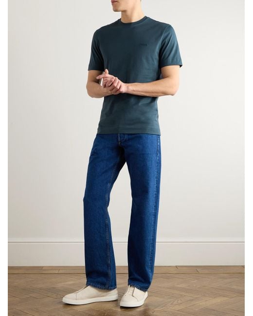 Zegna Blue Slim-Fit Logo-Embroidered Cotton-Jersey T-Shirt for men