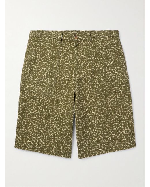 Maison Kitsuné Green Floral-print Cotton-drill Bermuda Shorts for men