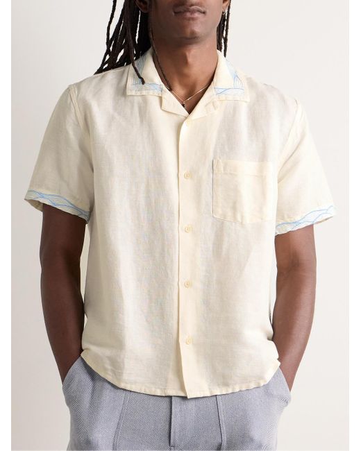 Corridor NYC Natural Camp-collar Embroidered Linen And Cotton-blend Shirt for men