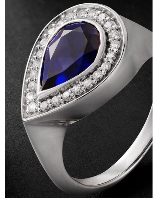 42 Suns Ring aus 14 Karat Weißgold mit synthetischem Saphir und synthetischen Diamanten in Black für Herren