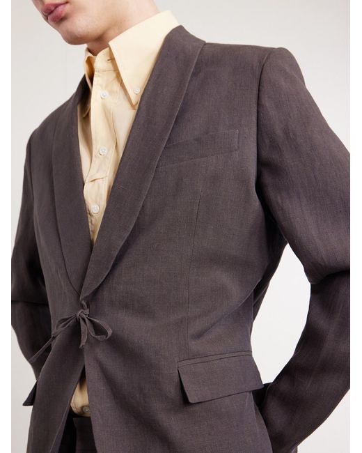 A Kind Of Guise Brown Shinji Shawl-Collar Linen Suit Jacket for men