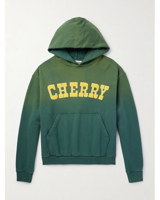 CHERRY LA Green Championship Distressed Logo-appliquéd Cotton-jersey Hoodie for men