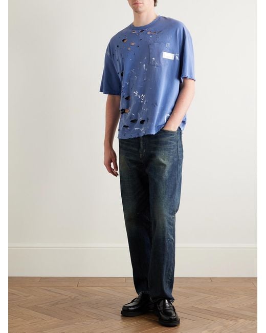 Neighborhood Blue Savage Distressed Paint-Splattered Cotton-Jersey T-Shirt for men