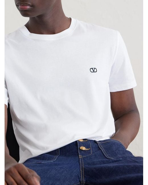 Valentino Garavani White Logo-Embroidered Cotton-Jersey T-Shirt for men