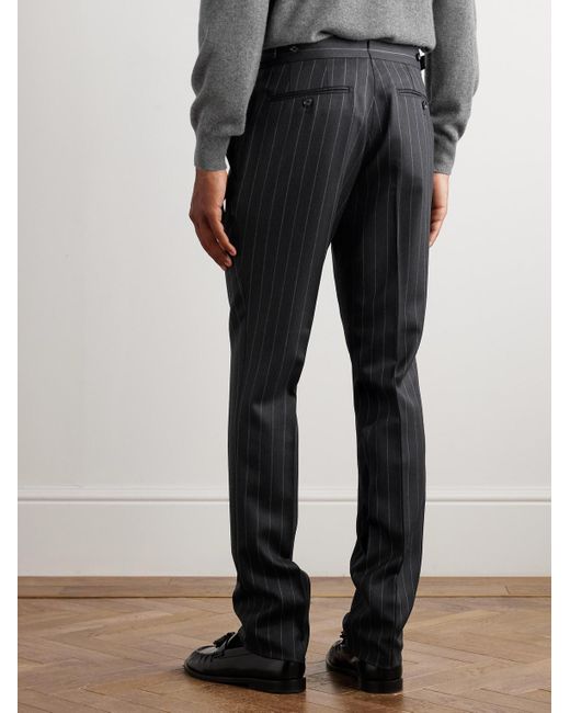 Tom Ford Black Dyllan Slim-Fit Tapered Striped Wool-Twill Suit Trousers for men