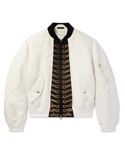 Alexander McQueen White Embroidered Shell Bomber Jacket for men
