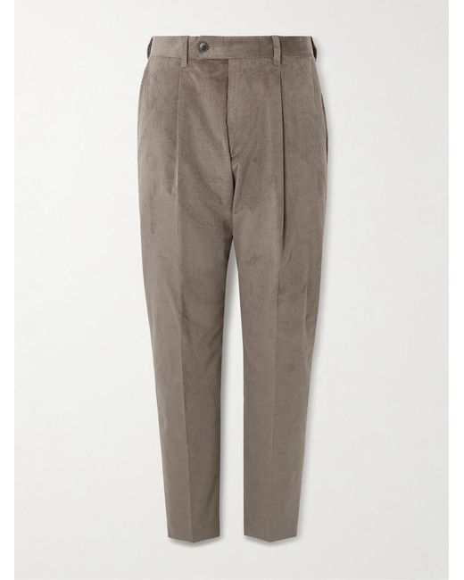 Paul Smith Gray Straight-Leg Pleated Stretch Cotton And Wool-Blend Corduroy Trousers for men