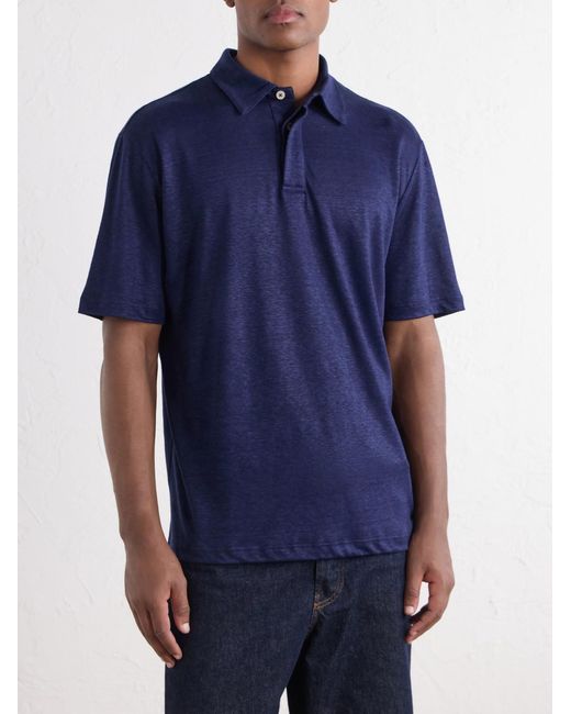 Eleventy Blue Linen-Jersey Polo Shirt for men