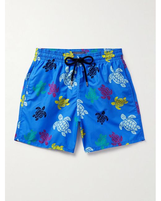 Vilebrequin Blue Moorea Straight-leg Mid-length Printed Econyl® Swim Shorts for men
