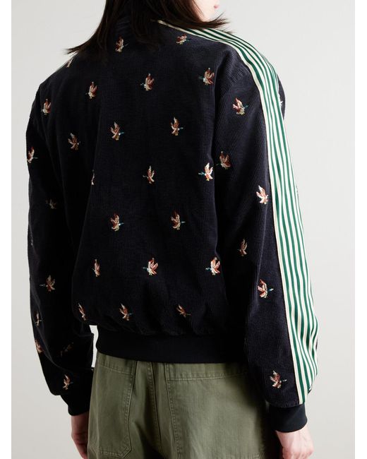 Kapital Black Striped Webbing-Trimmed Embroidered Cotton-Blend Corduroy Track Jacket for men
