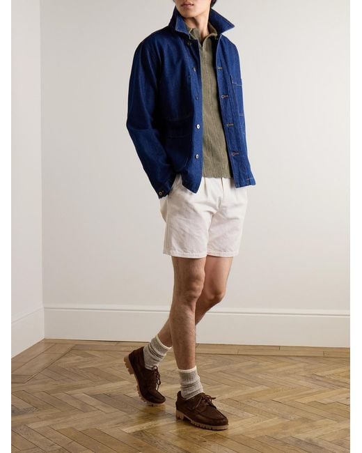 Mr P. Natural Straight-Leg Pleated Cotton And Linen-Blend Twill Shorts for men