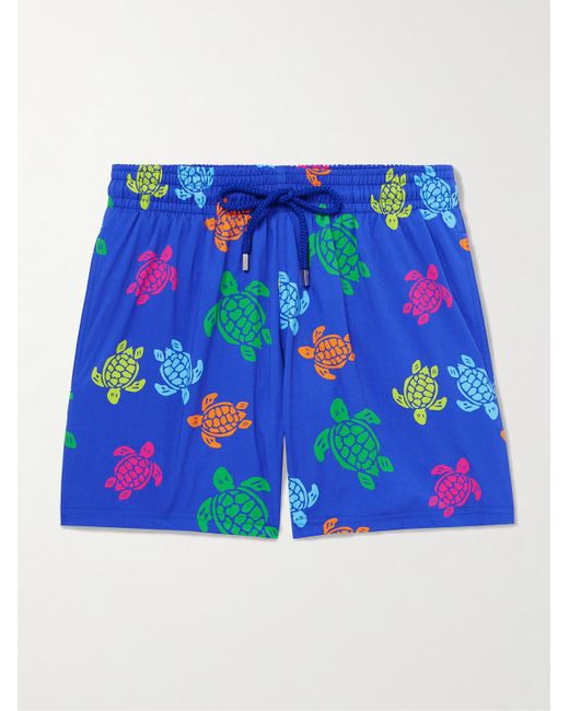 Vilebrequin Moonrise gerade geschnittene mittellange Badeshorts mit Print in Blue für Herren