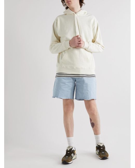 Beams Plus Blue Wide-Leg Distressed Cotton-Gabardine Bermuda Shorts for men