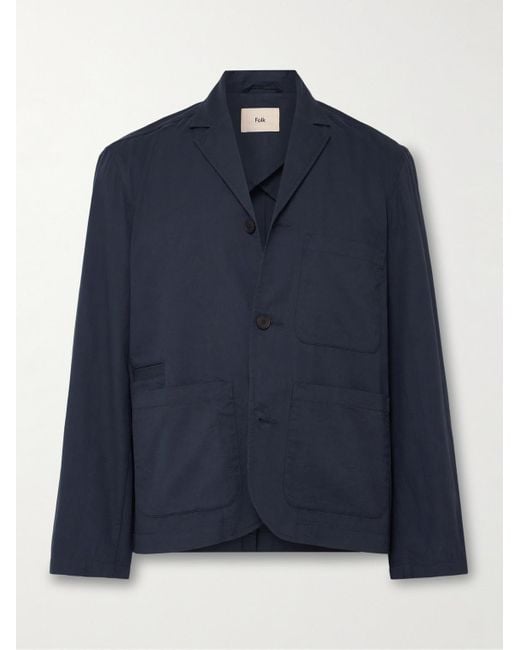 Folk Blue Unstructured Garment-dyed Cotton-twill Blazer for men