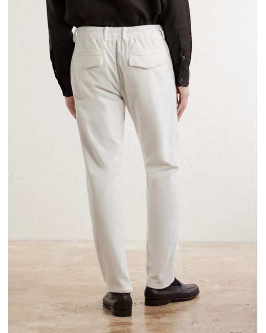 Eleventy White Straight-Leg Cotton-Blend Corduroy Drawstring Trousers for men