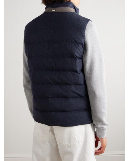 Herno Blue Suede-Trimmed Quilted Silk And Cashmere-Blend Twill Down Gilet for men