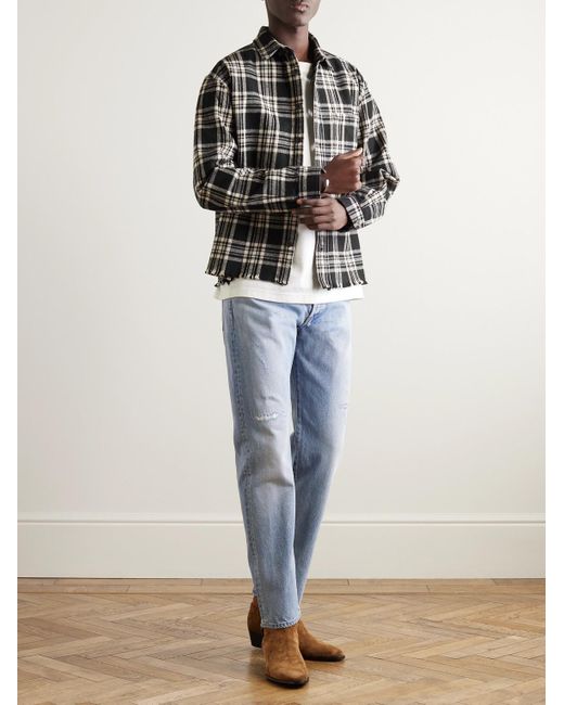 John Elliott Black Hemi Frayed Checked Cotton-flannel Shirt for men