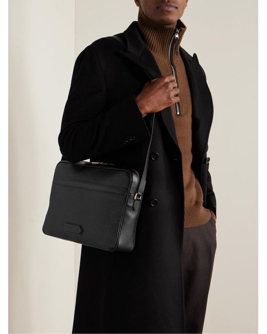 Tom Ford Black Large Full-grain Leather Messenger Bag for men