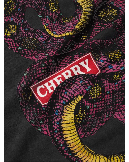 CHERRY LA Black Cobra Garment-Dyed Printed Cotton-Jersey T-Shirt for men