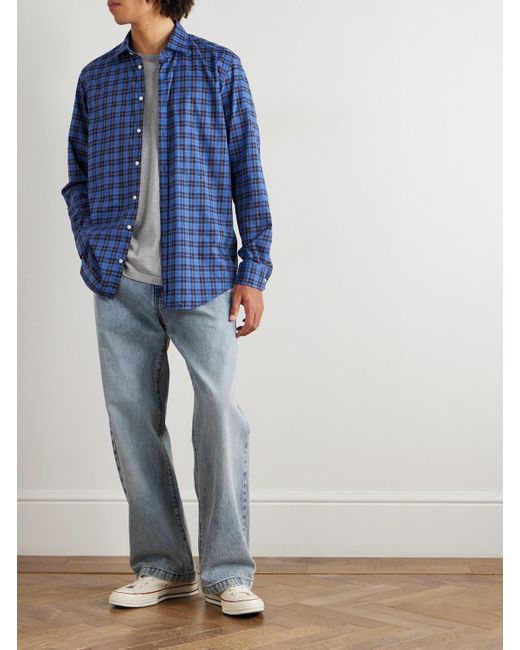 Massimo Alba Blue Genova Checked Cotton-poplin Shirt for men