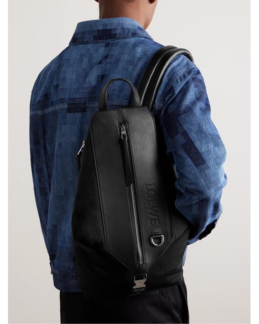 Loewe Black Logo-embossed Leather-trimmed Shell Backpack for men