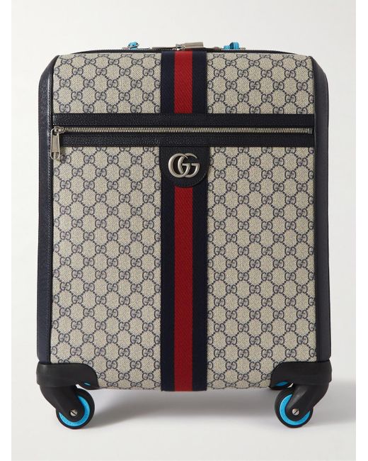 Gucci Black Savoy Leather-trimmed Striped Monogrammed Coated-canvas Trolley Suitcase for men