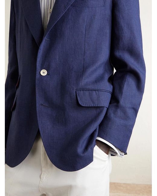Brunello Cucinelli Blue Linen Suit Jacket for men