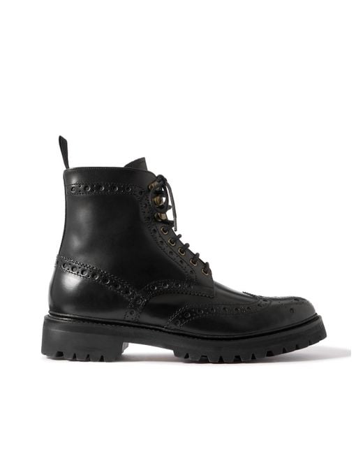 GRENSON Black Fred Leather Brogue Boots for men