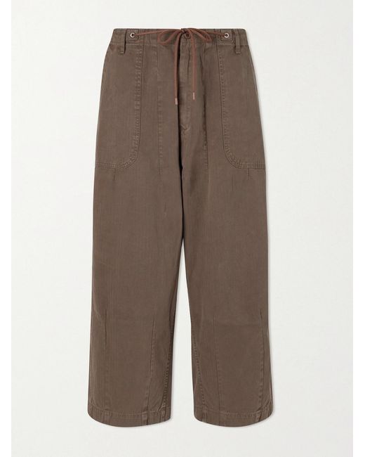 CHERRY LA Brown Herringbone Cotton Drawstring Trousers for men