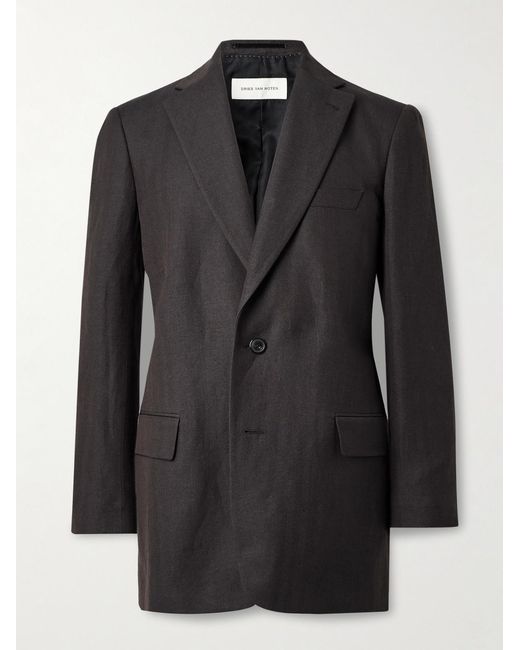 Dries Van Noten Black Slim-Fit Herringbone Linen And Wool-Blend Blazer for men
