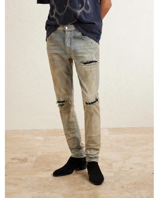 Amiri Gray Mx1 Skinny-fit Distressed Suede-trimmed Jeans for men