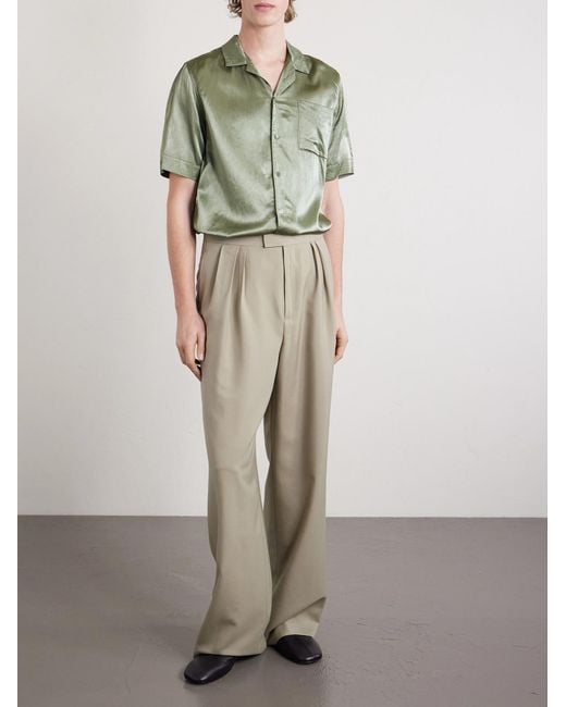 Dries Van Noten Green Camp-Collar Satin-Twill Shirt for men
