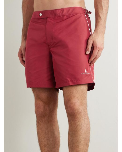 Brunello Cucinelli Red Straight-Leg Mid-Length Logo-Print Swim Shorts for men