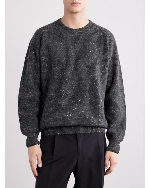 Eleventy Blue Ribbed Wool-Blend Sweater for men