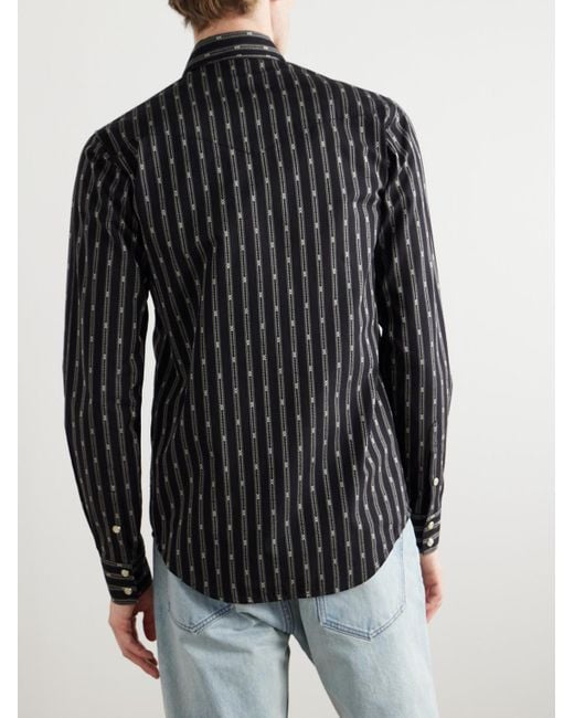 Céline Black Triomphe Slim-Fit Striped Cotton Western Shirt for men