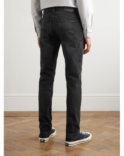 Nudie Jeans Black Solid Ollie Slim-Fit Straight-Leg Jeans for men