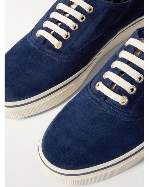 Brunello Cucinelli Blue Leather-trimmed Suede Sneakers for men