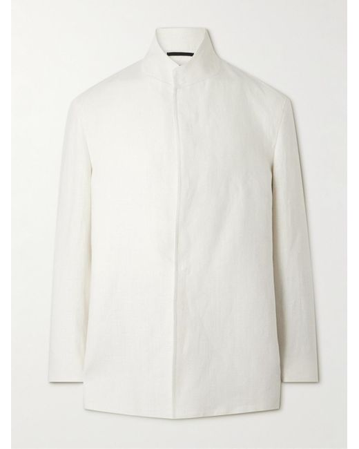 Zegna White Mandarin-collar Unstructrured Linen Blazer for men