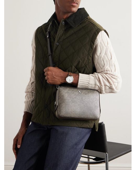 Montblanc Brown Cross-Grain Leather Messenger Bag for men