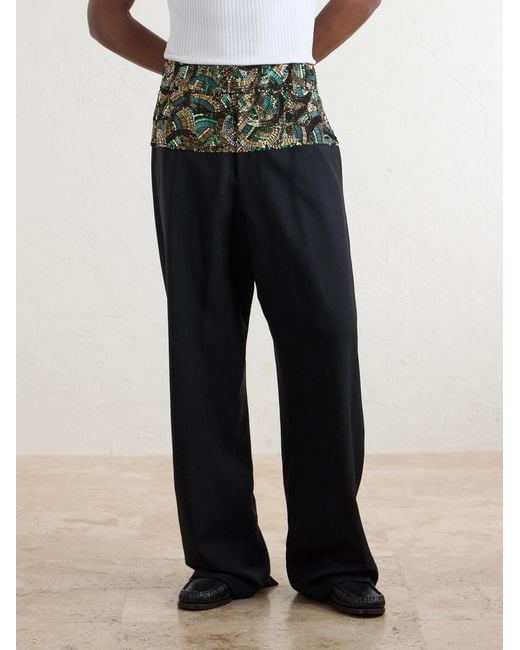 Dries Van Noten Black Pablo Embellished Cotton And Wool-blend Trousers for men