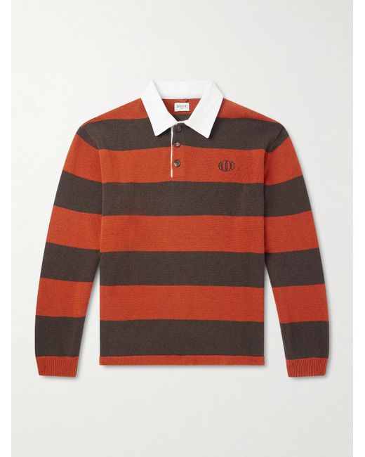 Bode Logo-Embroidered Striped Wool Polo Shirt for men