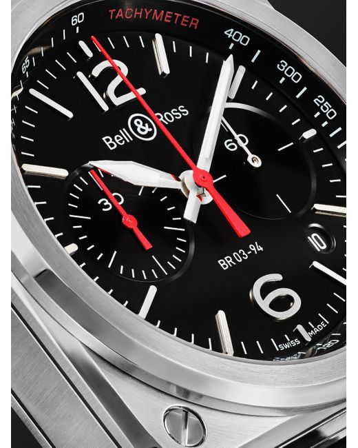 Bell & Ross Black Br 03 Automatic Chronograph 42Mm Stainless Steel And Leather Watch, Ref. No. Br0394-Blc-St/Sca for men