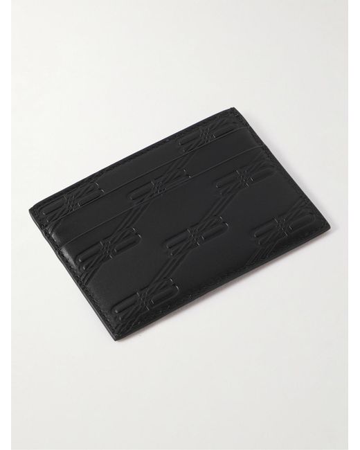 Balenciaga Black Logo-Print Monogrammed Leather Cardholder for men