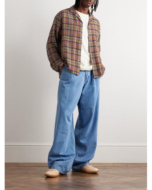 The Elder Statesman Multicolor Burnout Camp-Collar Checked Wool Shirt for men