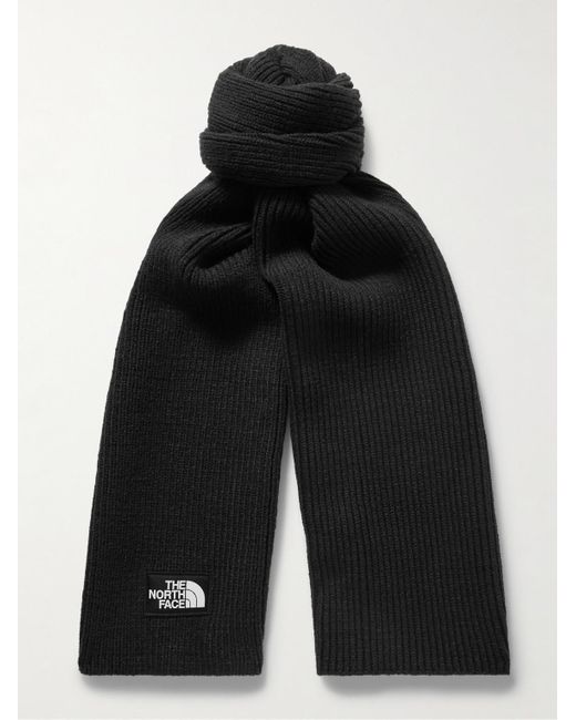 The North Face Black Logo-appliquéd Ribbed-knit Scarf for men