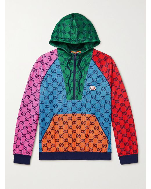 Gucci Multicolor Colour-block Logo-print Tech-jersey Half-zip Hoodie for men