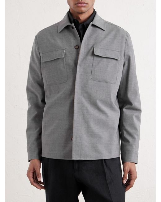 Eleventy Gray Wool-blend Flannel Overshirt for men